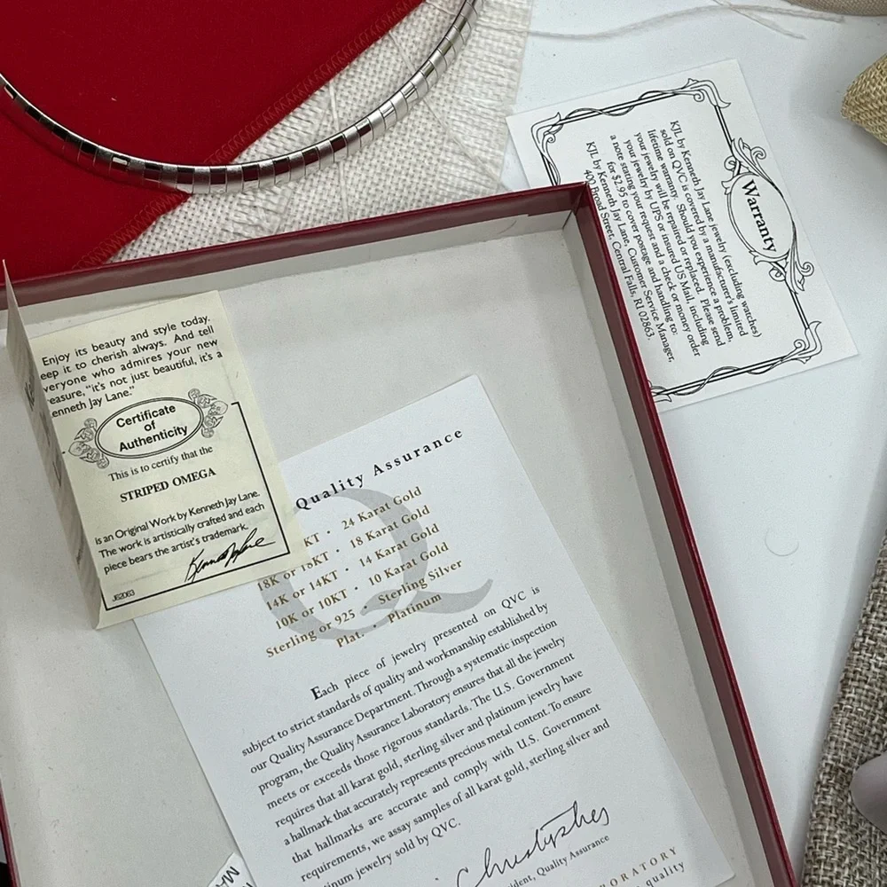 Vintage Kenneth Jay Lane Rhodium-Plated Omega Necklace with Original Box & Pouch - Picture 16 of 17